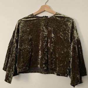 Crushed Velvet Green Crop Top